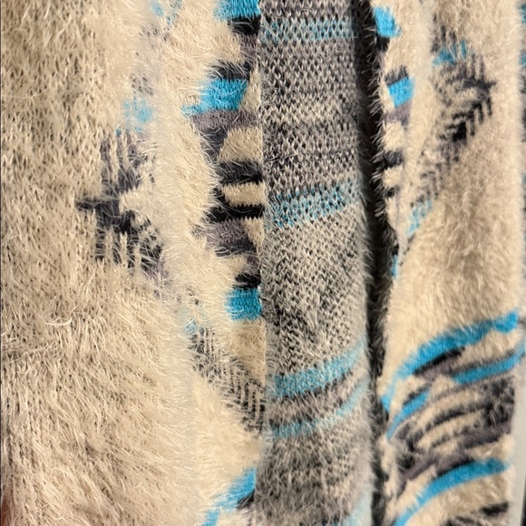 Chic Tribal Pattern Cardigan duster - Blue and Cream - super soft - oversized S - Picture 3 of 5